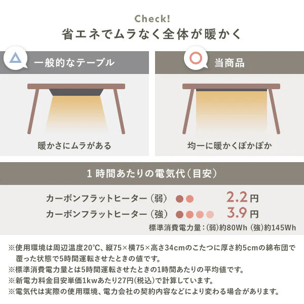継脚式 超薄型ヒーター 天然木突板 こたつテーブル 80×80cm(正方形) ウォルナットブラウン - Image 11