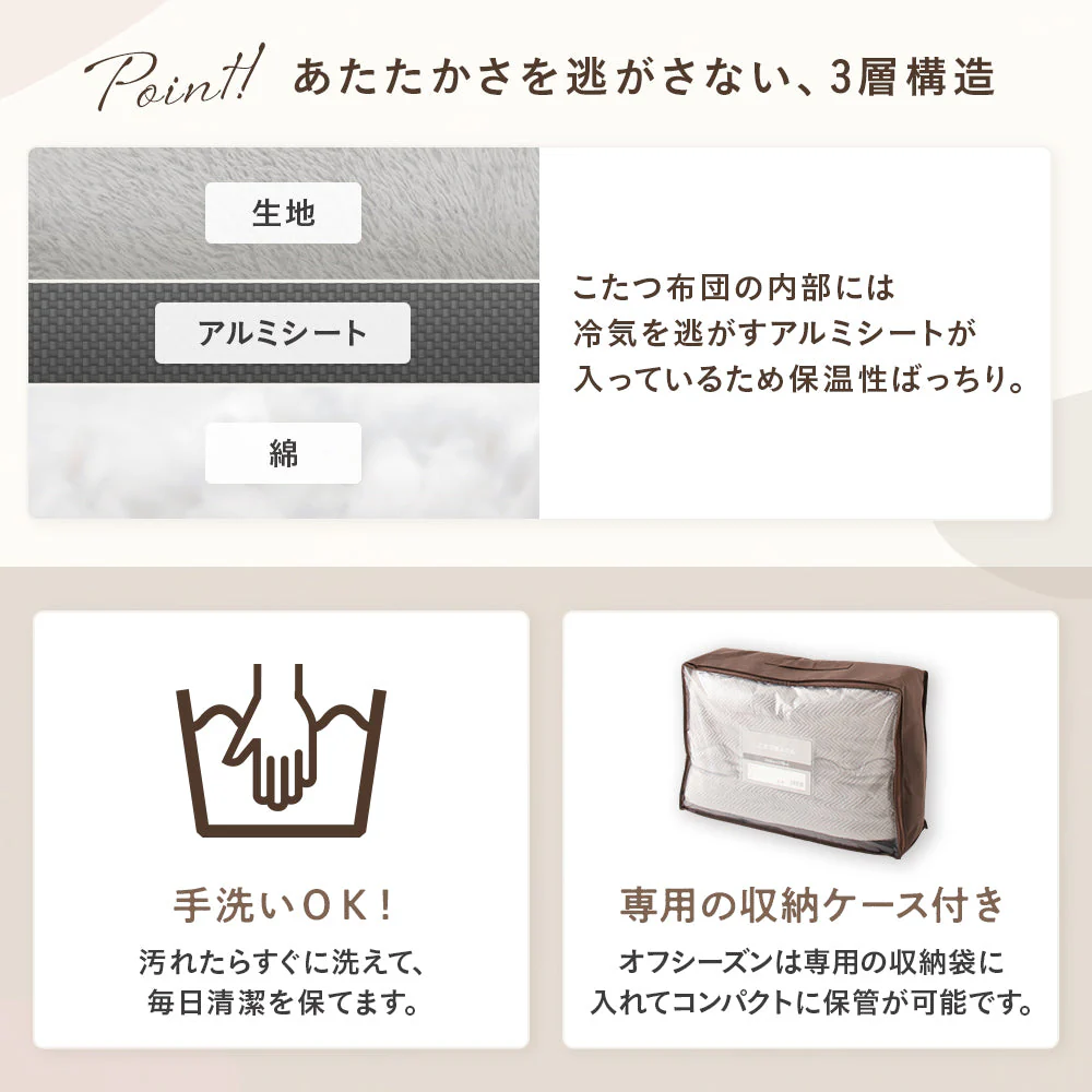 オーバル型 折りたたみ式 こたつ2点セット(こたつテーブル+掛け布団） ホワイトウォッシュ×カーキ - Image 11