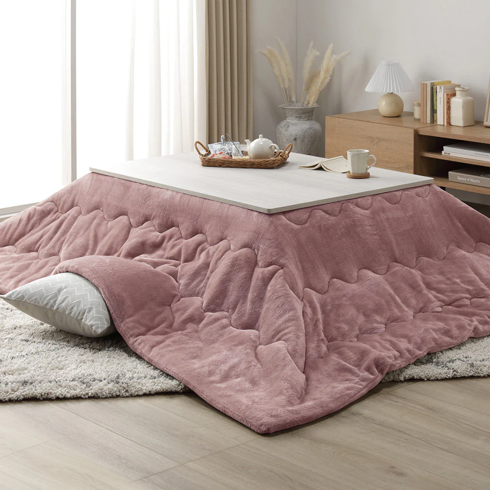 折りたたみ式 こたつ 2点セット (テーブル+掛け布団) 長方形(約105×75cm) グレージュ/ウォールナット・ピンク - Image 31