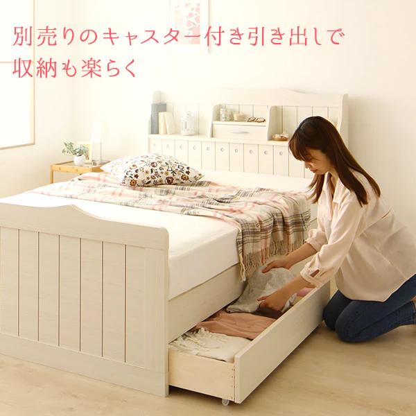 【引き出し別売】 日本製 カントリー調 棚付きベッド 『エトワール』 ホワイト - Image 5