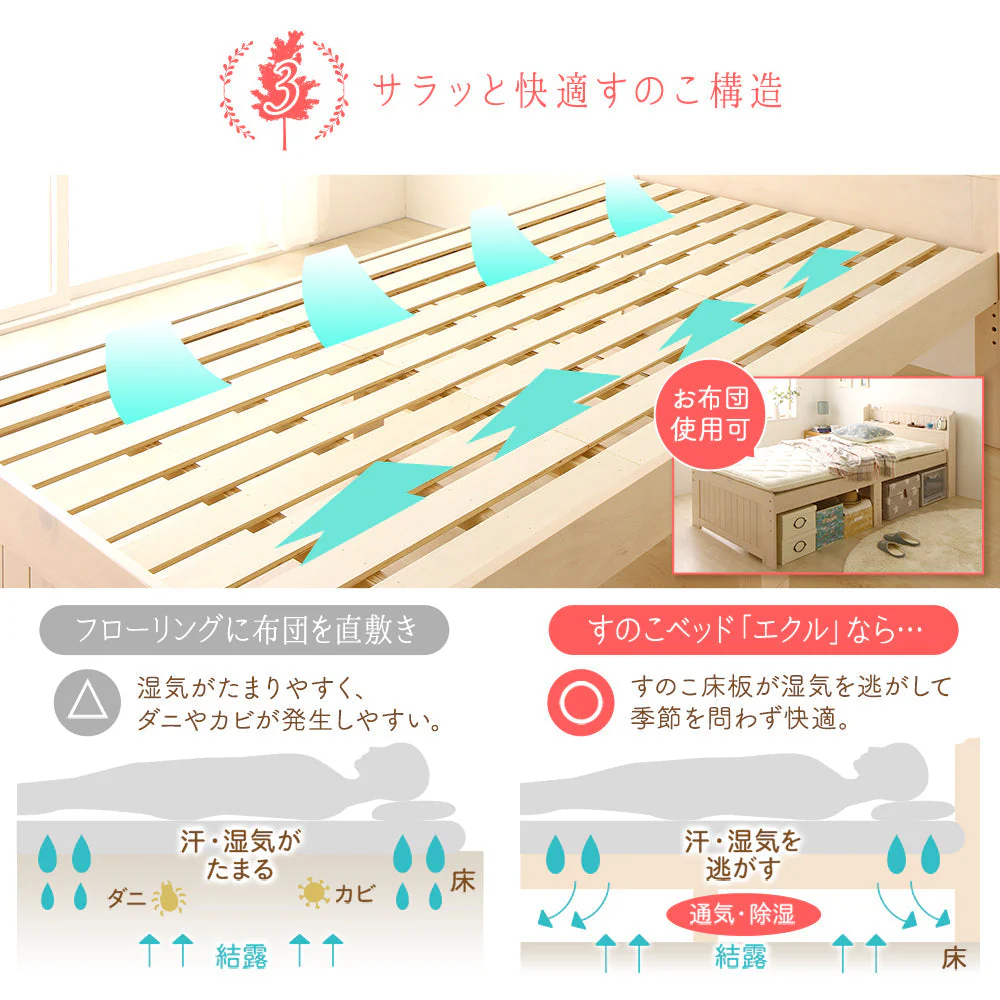 カントリー調ベッド『Ecruエクル』ミドルタイプ[床下20～32cm] ライトブラウン - Image 7