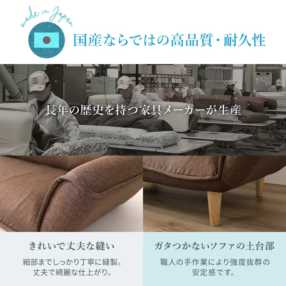 日本製 リクライニングソファ『Coroli コロリ』 2人掛けカウチ(2人掛けソファ+オットマン) タスク生地 ネイビー - Image 4