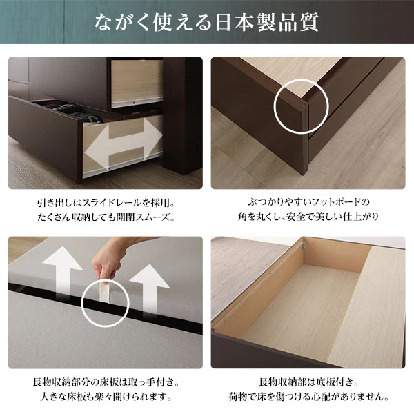 【組立設置サービス付き】日本製 引き出し5杯大容量ベッド（棚付き） アイボリー - Image 10