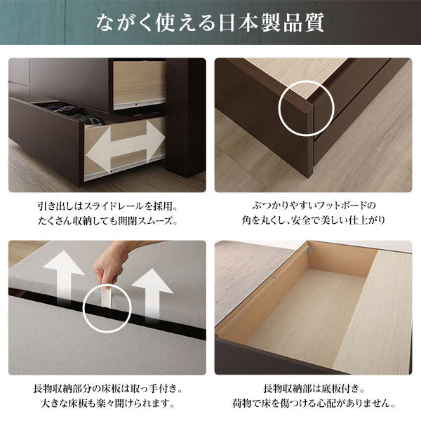 【組立設置サービス付き】日本製 引き出し5杯大容量ベッド（棚付き） シャビーオーク - Image 10
