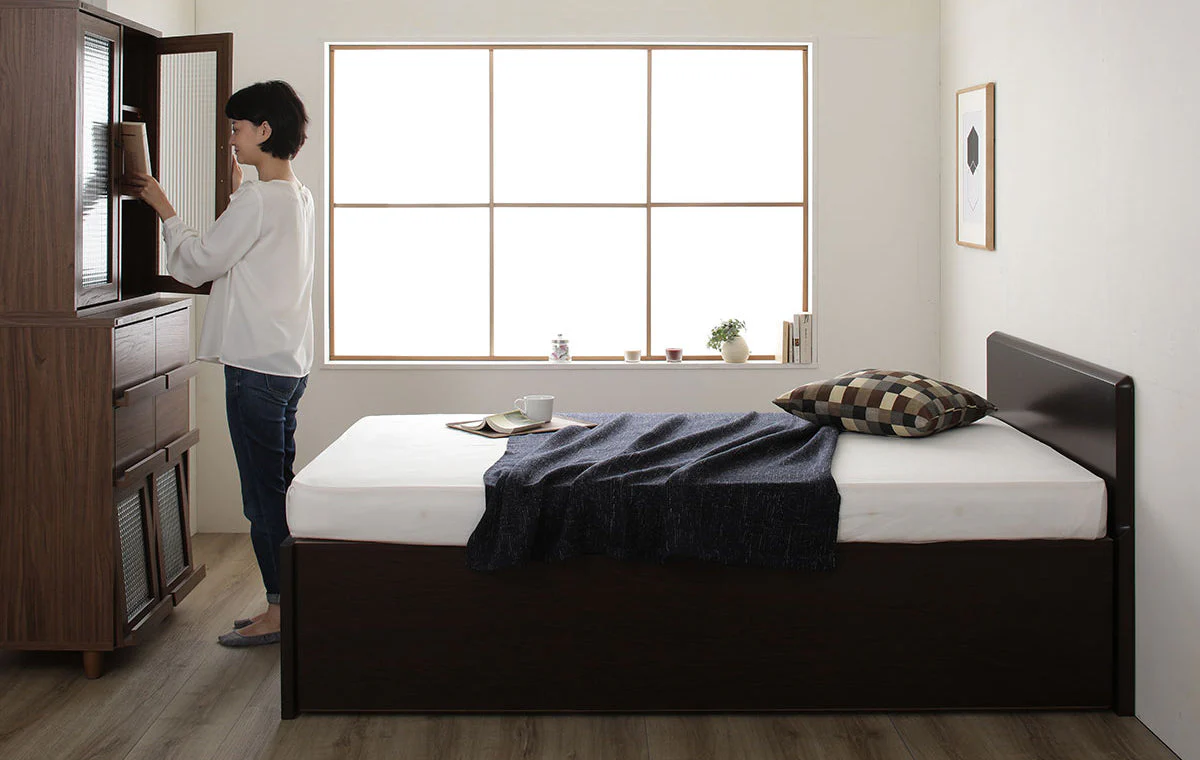 【お客様組み立て】日本製 ガス圧跳ね上げベッド（フラットヘッド・横開き）通常丈：アイボリー - Image 12