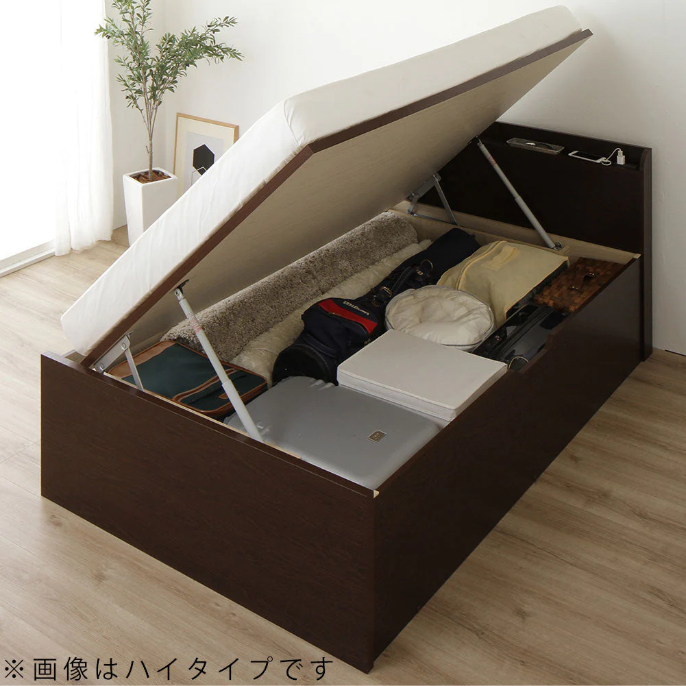 【組立設置サービス付き】日本製 ガス圧跳ね上げベッド（棚付き・横開き） アイボリー - Image 12