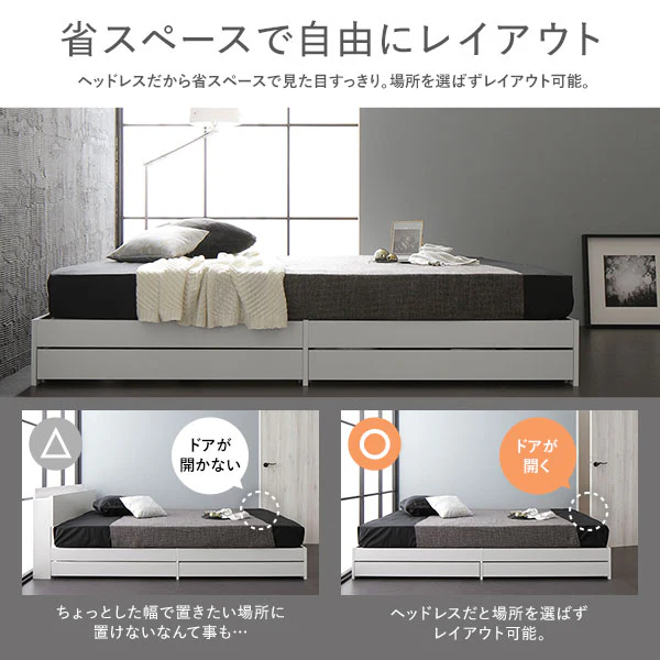 ヘッドレス引き出し収納ベッド ホワイト - Image 5