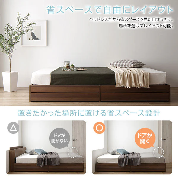 ヘッドレス引き出し収納ベッド ナチュラル - Image 4