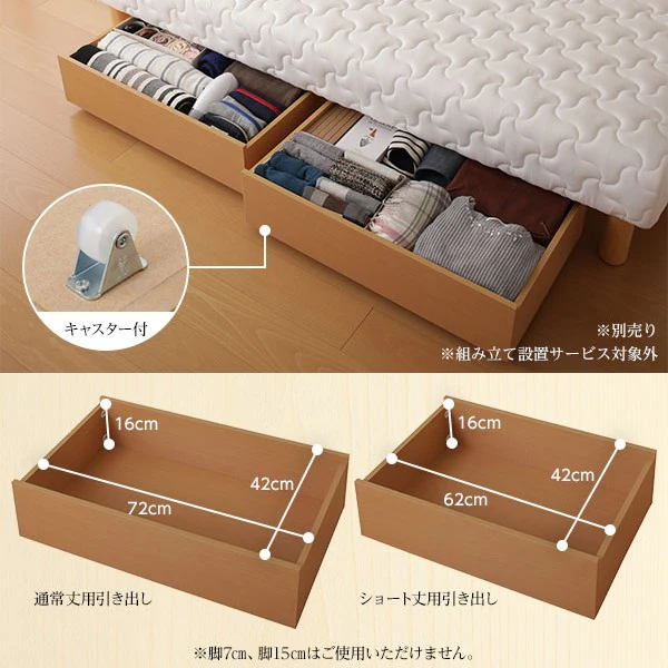 国産脚付きマットレス（一体型）専用引出し【単品】 通常丈用 幅75cm - Image 10