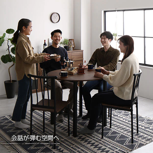 円形ダイニングセット（テーブル＋パイプデザインチェア）ブラウン×ブラック - Image 14