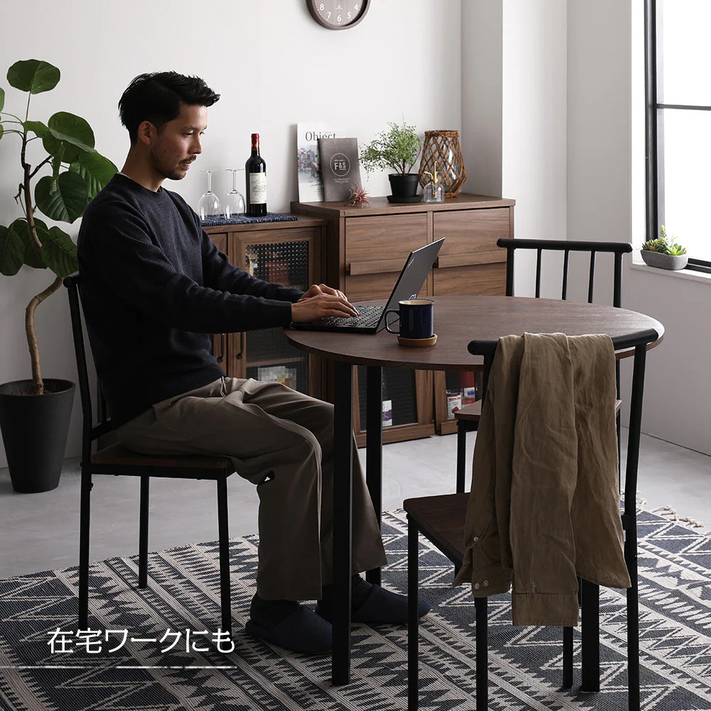 円形ダイニングセット（テーブル＋パイプデザインチェア）ブラウン×ブラック - Image 18