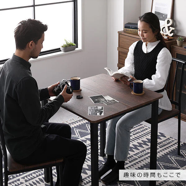 2人掛けダイニングセット（テーブル＋パイプデザインチェア）ブラウン×ブラック - Image 17
