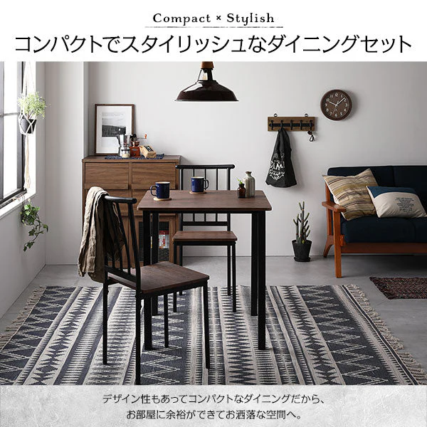 2人掛けダイニングセット（テーブル＋パイプデザインチェア）ブラウン×ブラック - Image 7