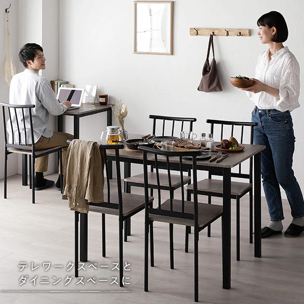 6人掛けダイニングセット（テーブル＋パイプデザインチェア）グレージュ×ブラック - Image 15