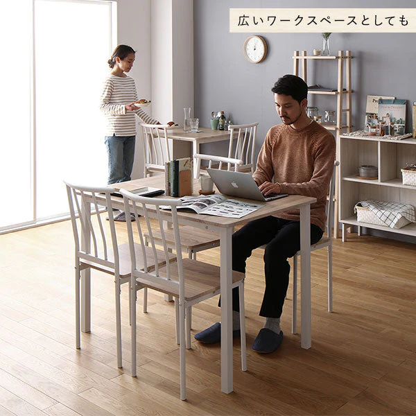 6人掛けダイニングセット（テーブル＋パイプデザインチェア）ナチュラル×ホワイト - Image 16