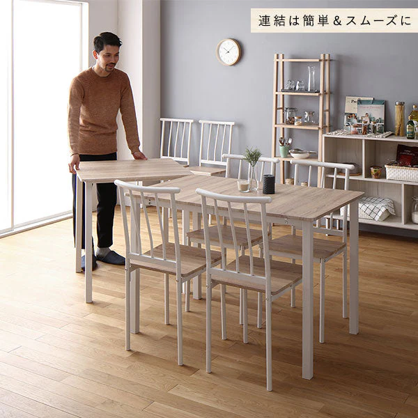 6人掛けダイニングセット（テーブル＋パイプデザインチェア）ナチュラル×ホワイト - Image 18