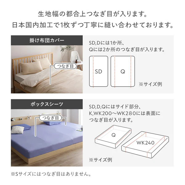 【K～WK280 受注生産】綿100% 天然シルク成分配合 国産寝具 ボックスシーツ 単品 S～WK280 ブルー - Image 20