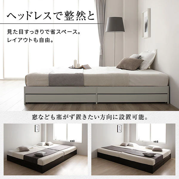 ヘッドレス引き出し収納ベッド 2台セット ホワイト - Image 4