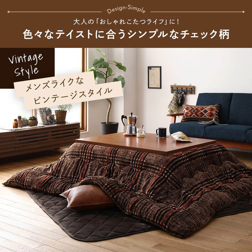 チェック柄こたつ掛け布団 単品 円形 レッド - Image 3