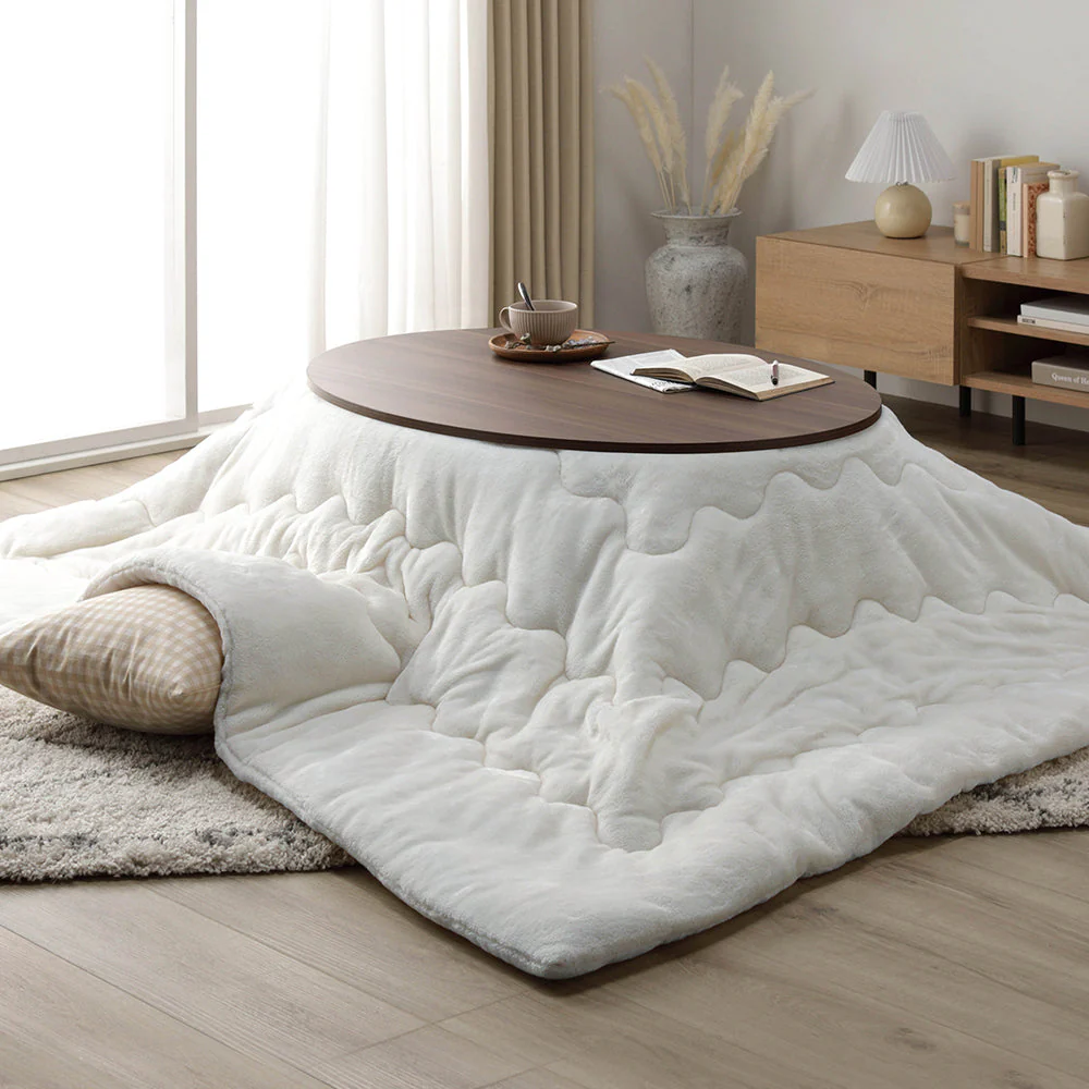 楕円形こたつ 2点セット 楕円形105×75cm テーブル ブラウン/ホワイトウォッシュ + 掛け布団 ベージュ - Image 21
