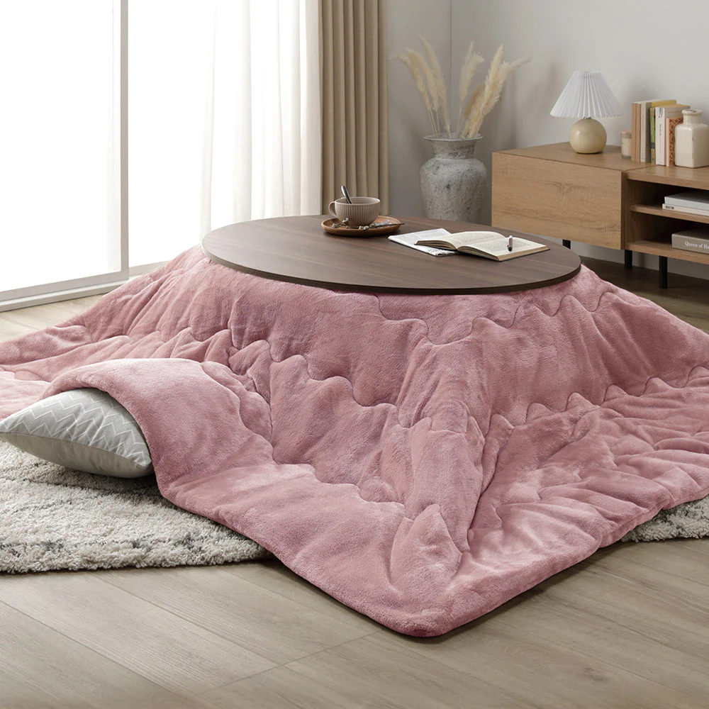 楕円形こたつ 2点セット 楕円形105×75cm テーブル ブラウン/ホワイトウォッシュ + 掛け布団 ベージュ - Image 24