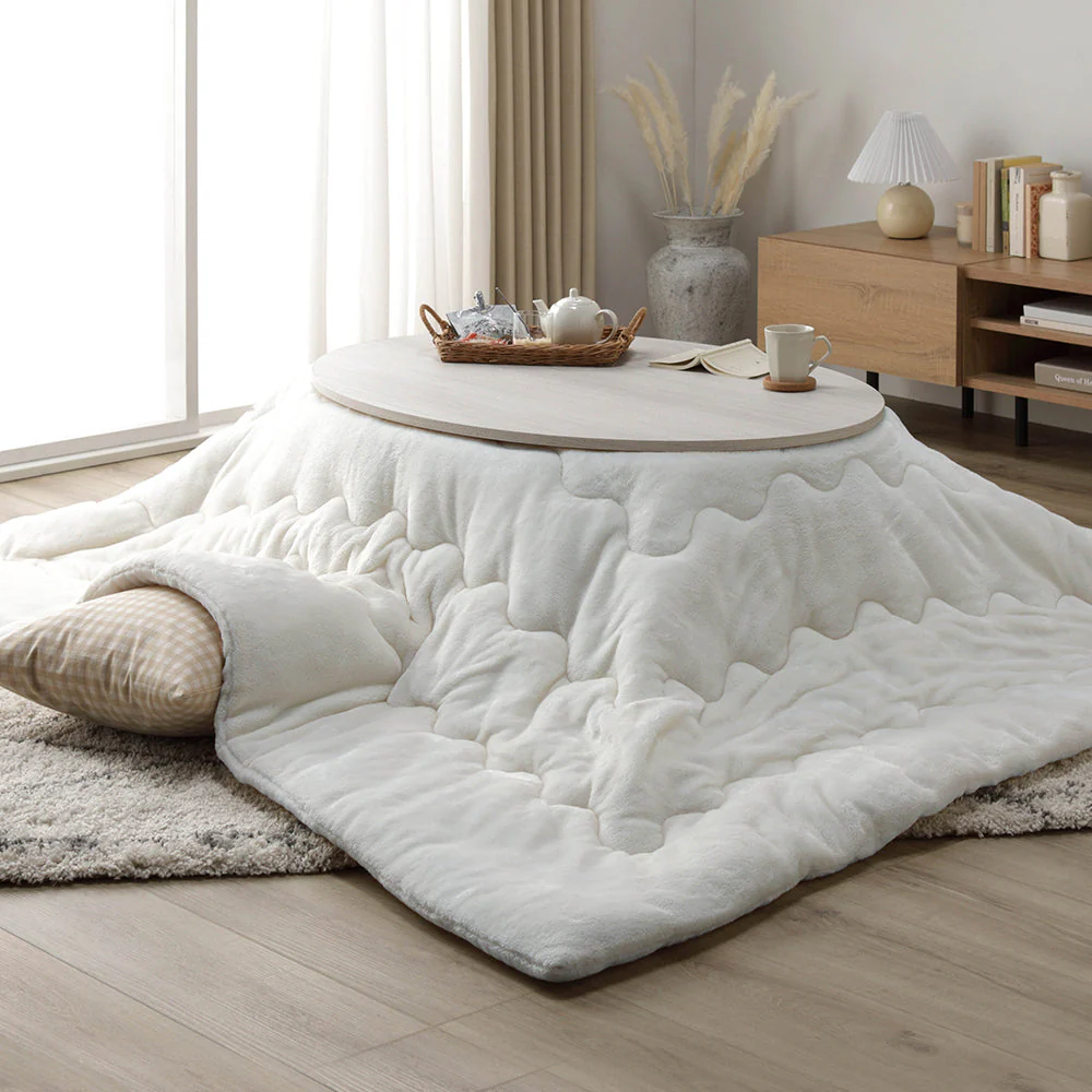 楕円形こたつ 2点セット 楕円形105×75cm テーブル ブラウン/ホワイトウォッシュ + 掛け布団 ベージュ - Image 25