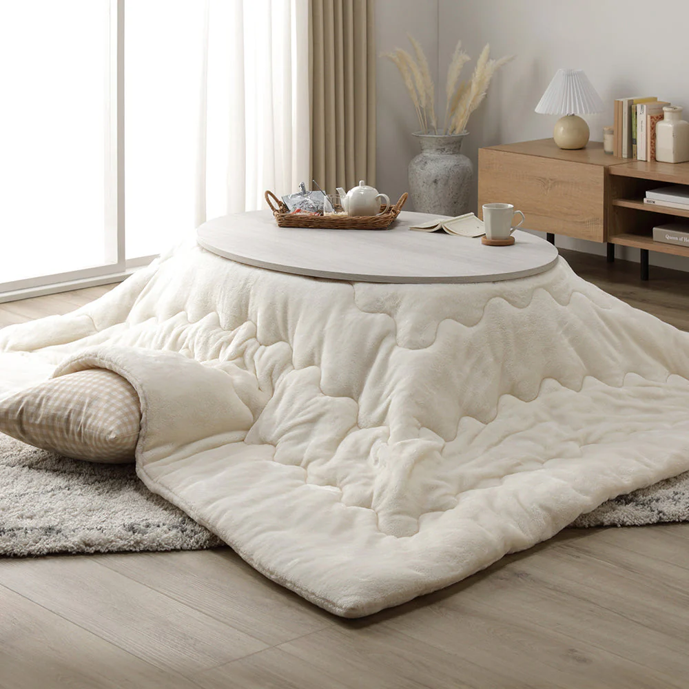 楕円形こたつ 2点セット 楕円形105×75cm テーブル ブラウン/ホワイトウォッシュ + 掛け布団 ベージュ - Image 27