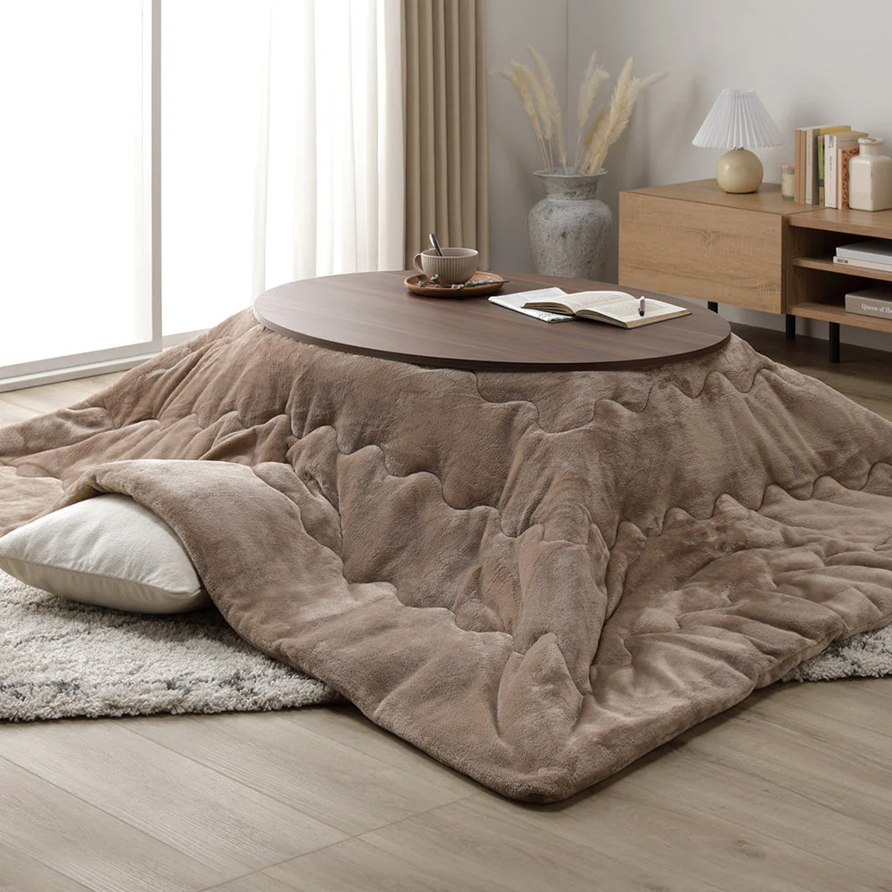 楕円形こたつ 2点セット 楕円形105×75cm テーブル ブラウン/ホワイトウォッシュ + 掛け布団 グレー - Image 22