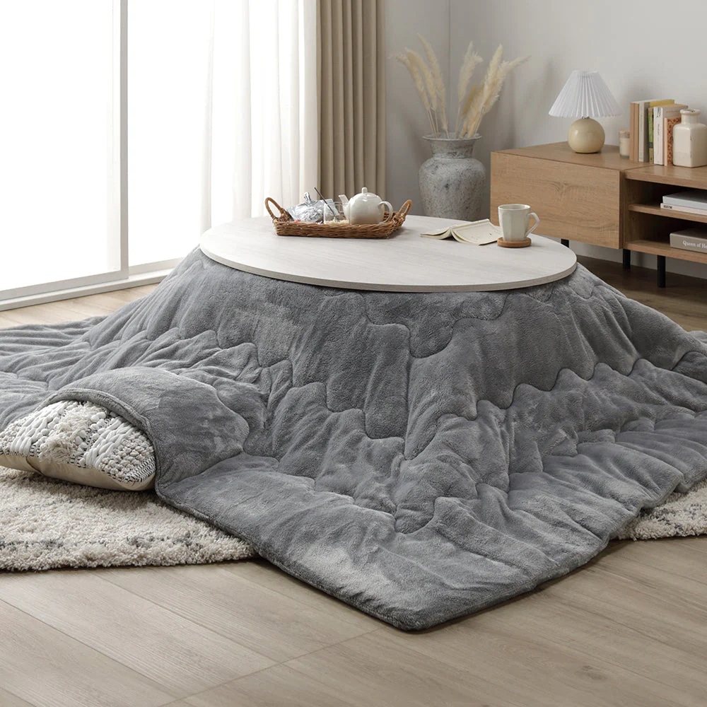 楕円形こたつ 2点セット 楕円形105×75cm テーブル ブラウン/ホワイトウォッシュ + 掛け布団 グレー - Image 28