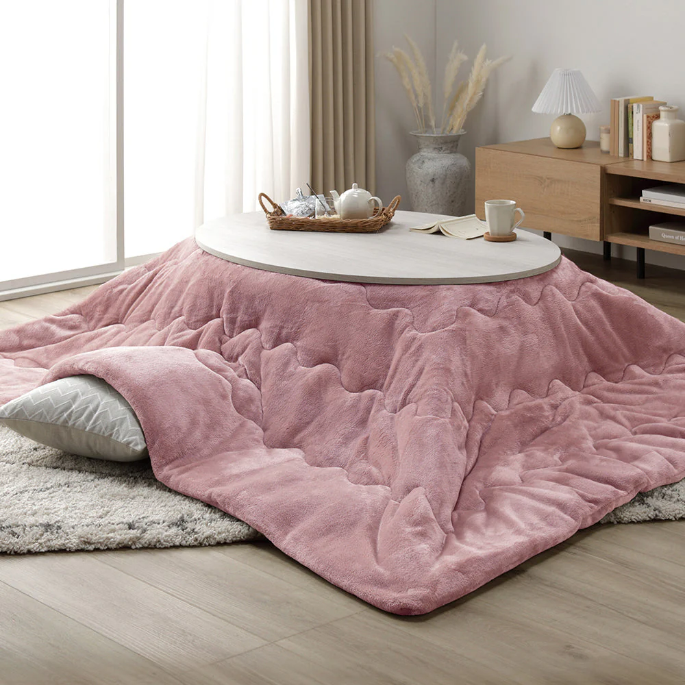 楕円形こたつ 2点セット 楕円形105×75cm テーブル ブラウン/ホワイトウォッシュ + 掛け布団 アイボリー - Image 29