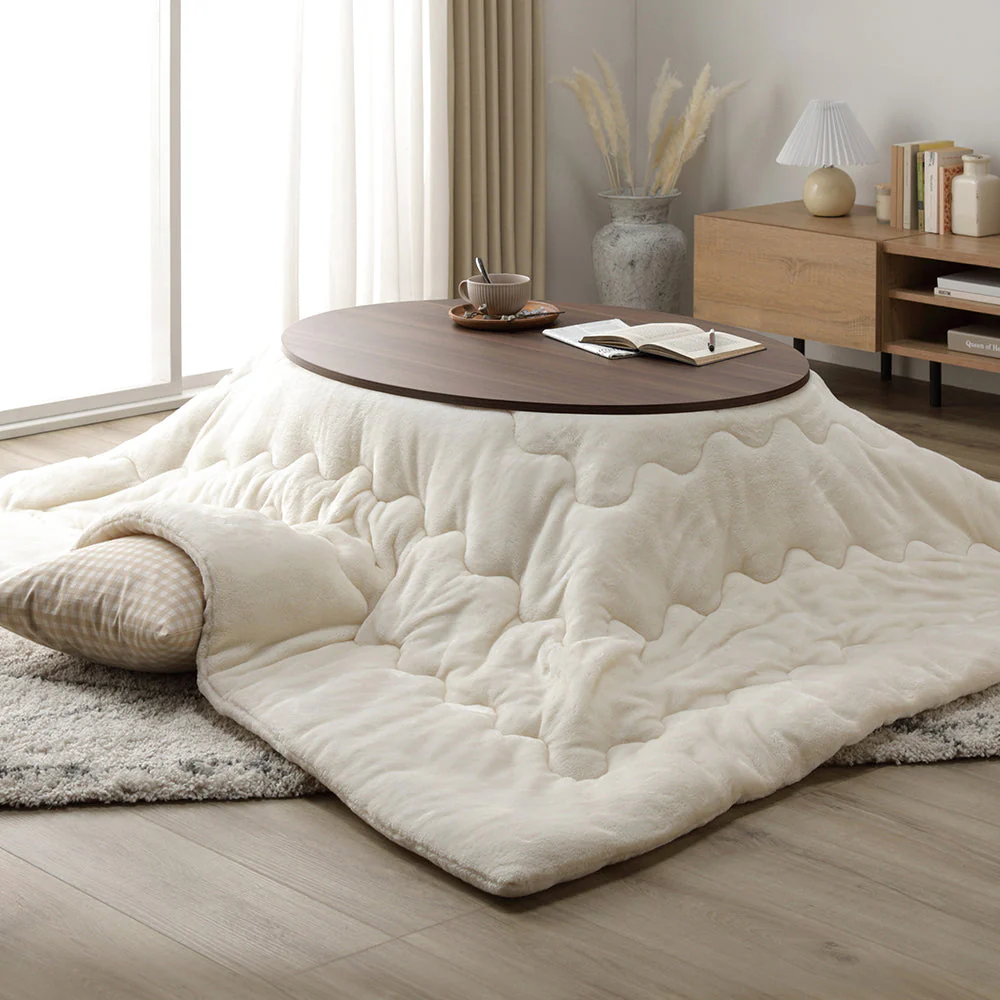 楕円形こたつ 2点セット 楕円形105×75cm テーブル ブラウン/ホワイトウォッシュ + 掛け布団 ピンク - Image 23