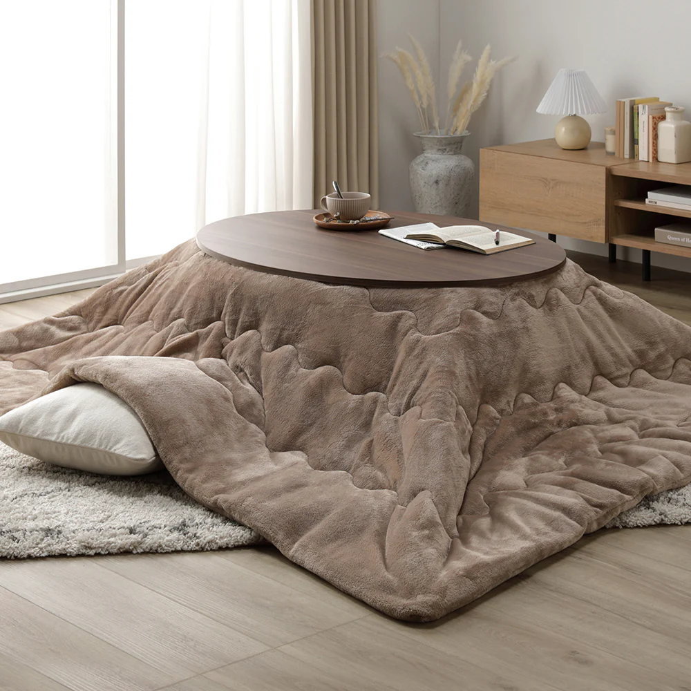 楕円形こたつ 2点セット 楕円形105×75cm テーブル ブラウン/ホワイトウォッシュ + 掛け布団 ホワイト - Image 21