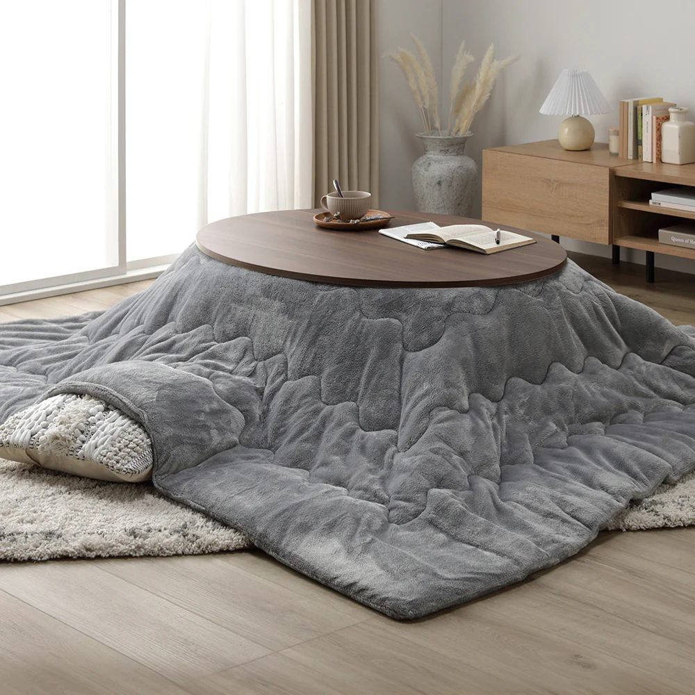 楕円形こたつ 2点セット 楕円形105×75cm テーブル ブラウン/ホワイトウォッシュ + 掛け布団 ホワイト - Image 23