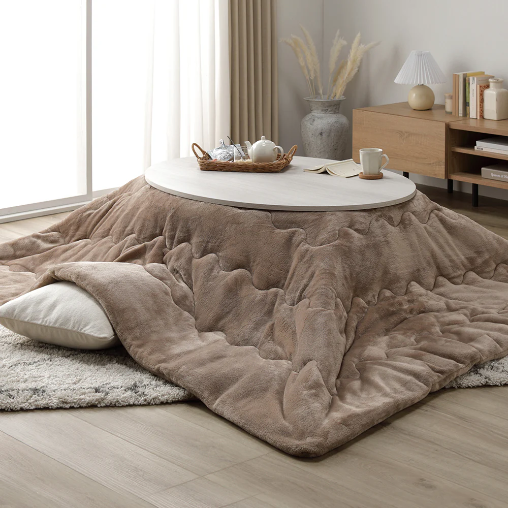 楕円形こたつ 2点セット 楕円形105×75cm テーブル ブラウン/ホワイトウォッシュ + 掛け布団 ホワイト - Image 26