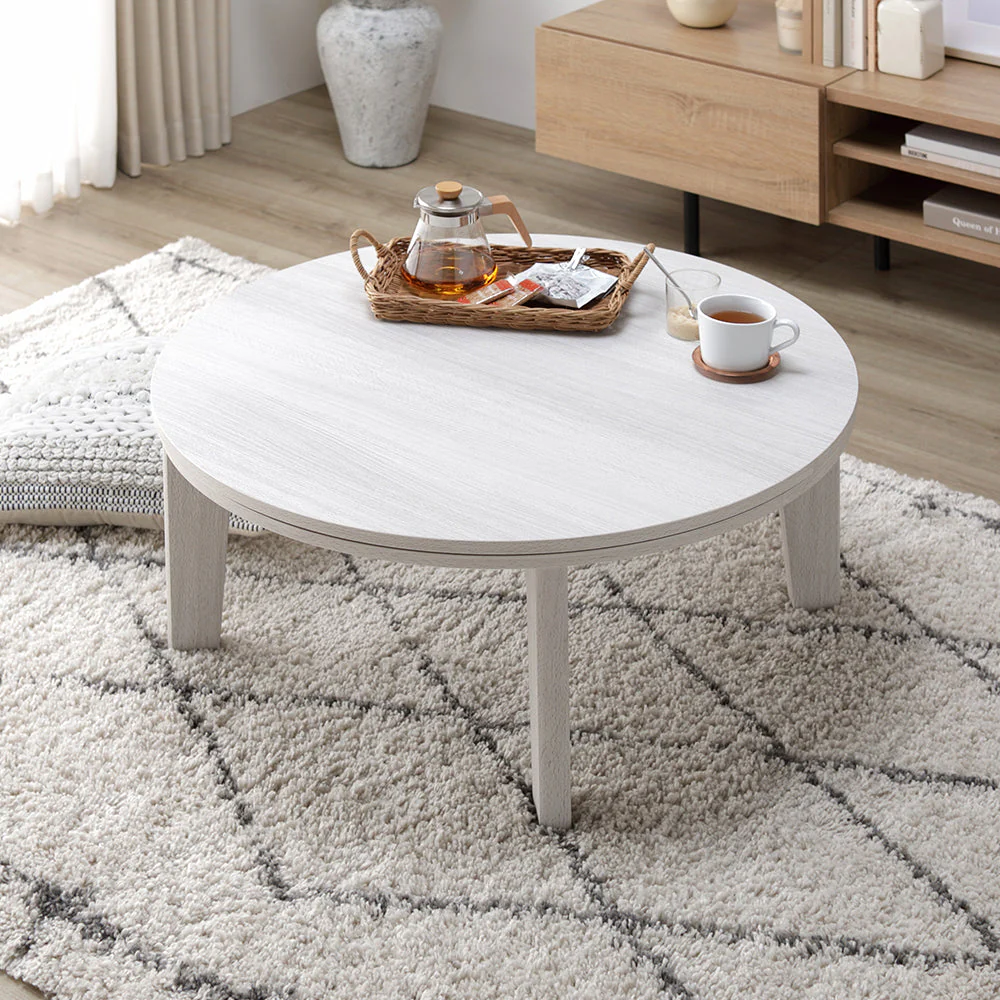 リバーシブル天板 円形 こたつ テーブル（円80cm) 単品 ブラウン/ホワイトウォッシュ - Image 17