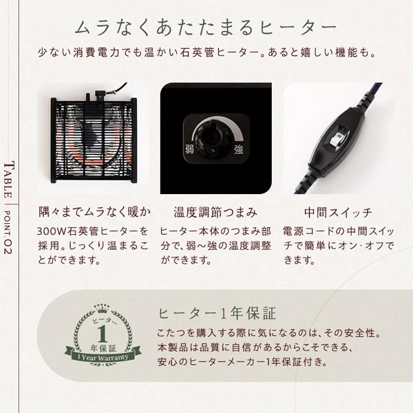 リバーシブル天板 楕円形 こたつ テーブル（楕円105×75cm） 単品 ホワイトウォッシュ/ナチュラル - Image 4