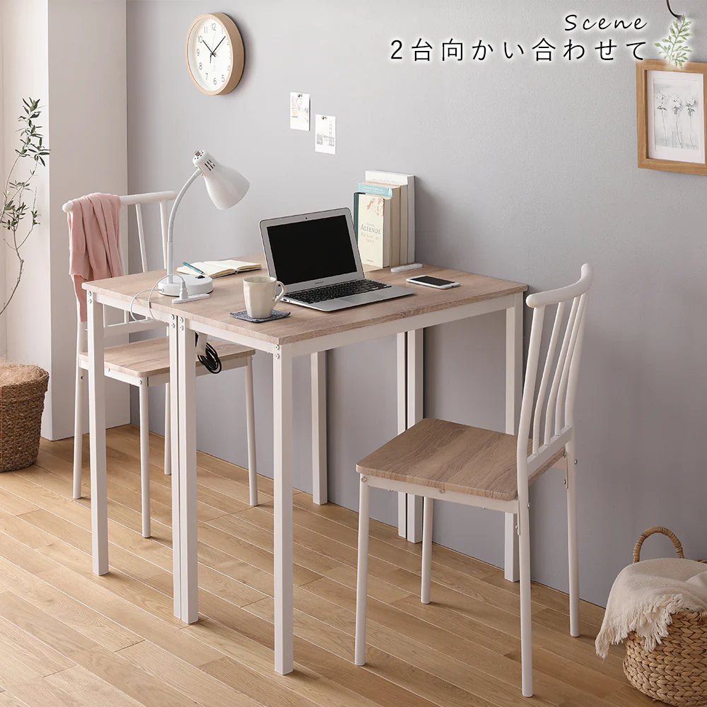 コンセント付き デスクチェアセット [幅80cm] ナチュラル×ホワイト - Image 14