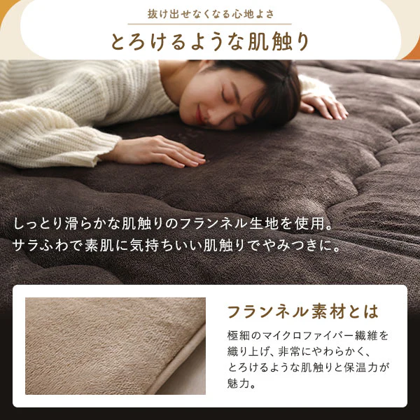 極厚フランネル こたつ敷き布団ラグ 約190×190cm ブラウン - Image 5