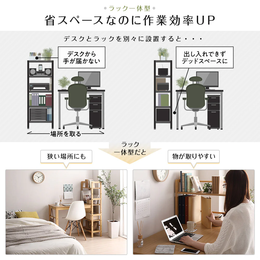 ラック一体型 スマートパソコンデスク ナチュラル - Image 5