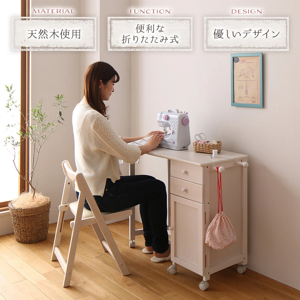 デスクがたためる 多機能収納 デスク単品 ホワイトウォッシュ - Image 2