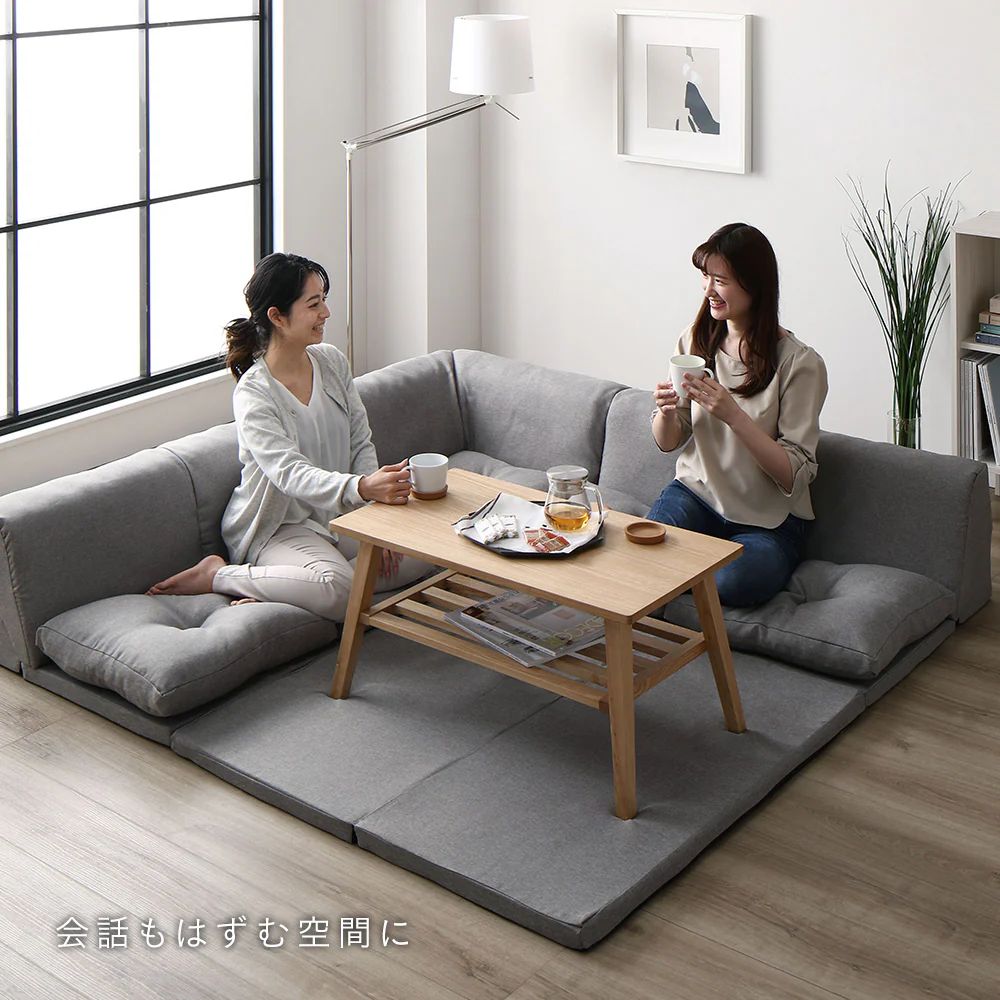 4cm厚マット付き くつろぎフロアソファ グレー（麻風織り生地） - Image 14
