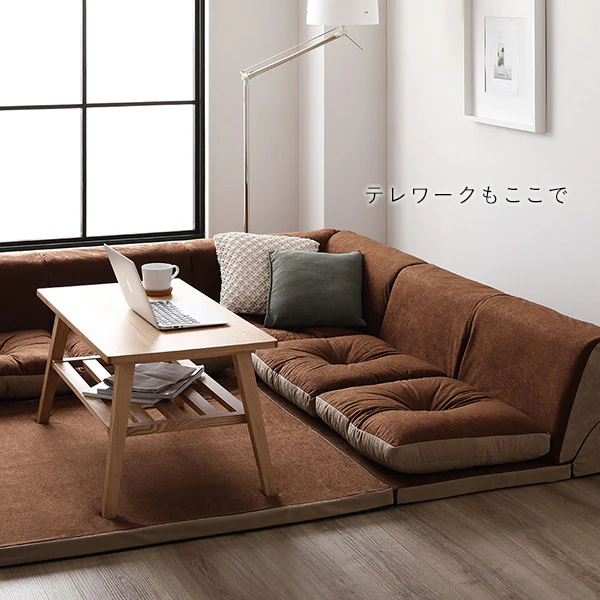 4cm厚マット付き くつろぎフロアソファ グレー（麻風織り生地） - Image 15