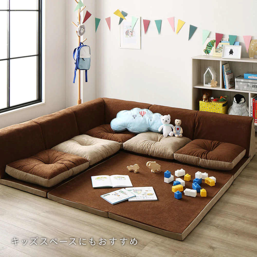 4cm厚マット付き くつろぎフロアソファ グレー（麻風織り生地） - Image 17
