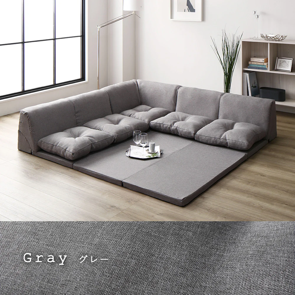 4cm厚マット付き くつろぎフロアソファ グレー（麻風織り生地） - Image 3