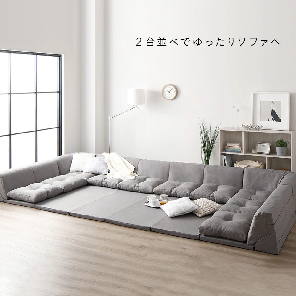 4cm厚マット付き くつろぎフロアソファ ブルー（麻風織り生地） - Image 19