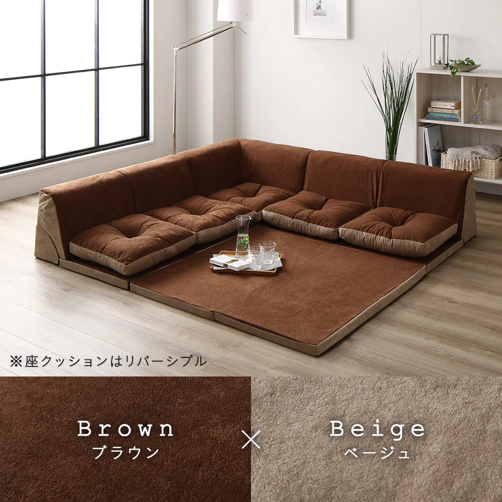 4cm厚マット付き くつろぎフロアソファ グリーン×グリーン（スエード調生地） - Image 6