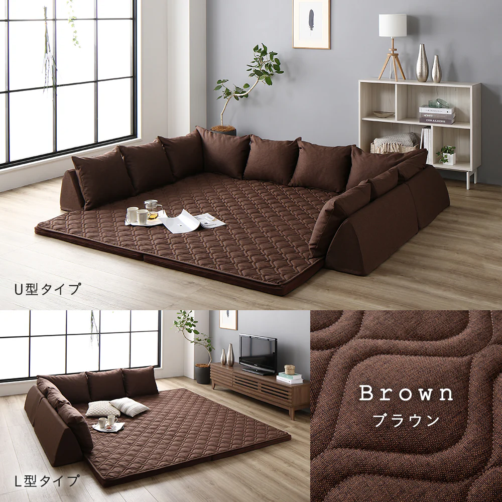 洗えるラグパット付き フロアソファ L型タイプ グレー系 - Image 4