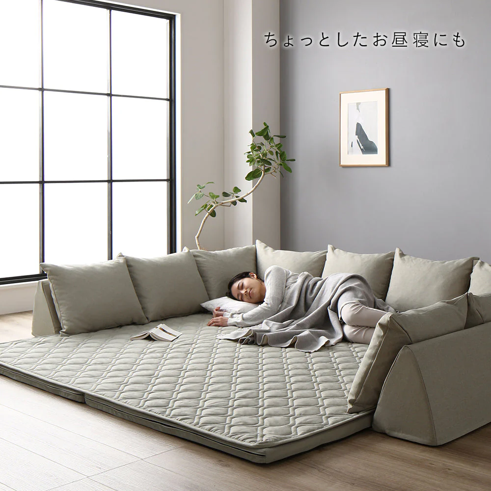 洗えるラグパット付き フロアソファ L型タイプ ブラウン - Image 14