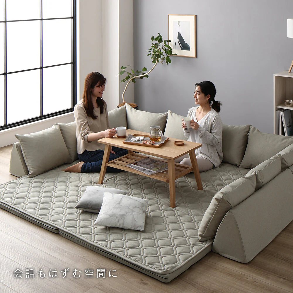 洗えるラグパット付き フロアソファ U型タイプ ブラウン - Image 12