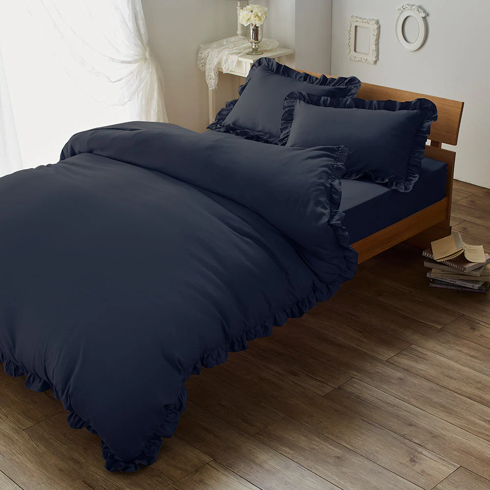 フリルデザイン ベッドカバーセット ライトグレー - Image 4